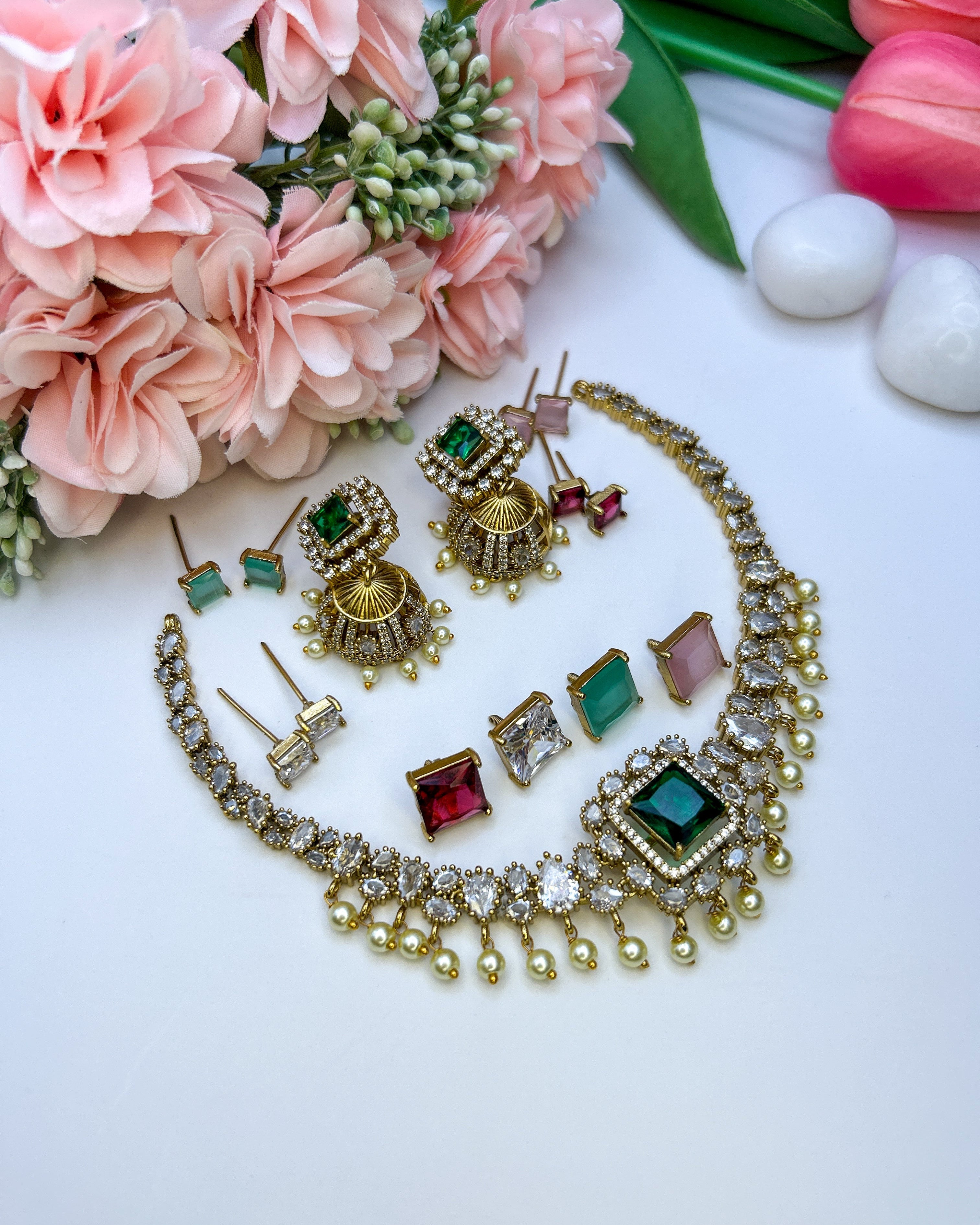 5-in-1 AD emerald necklace set NK-050