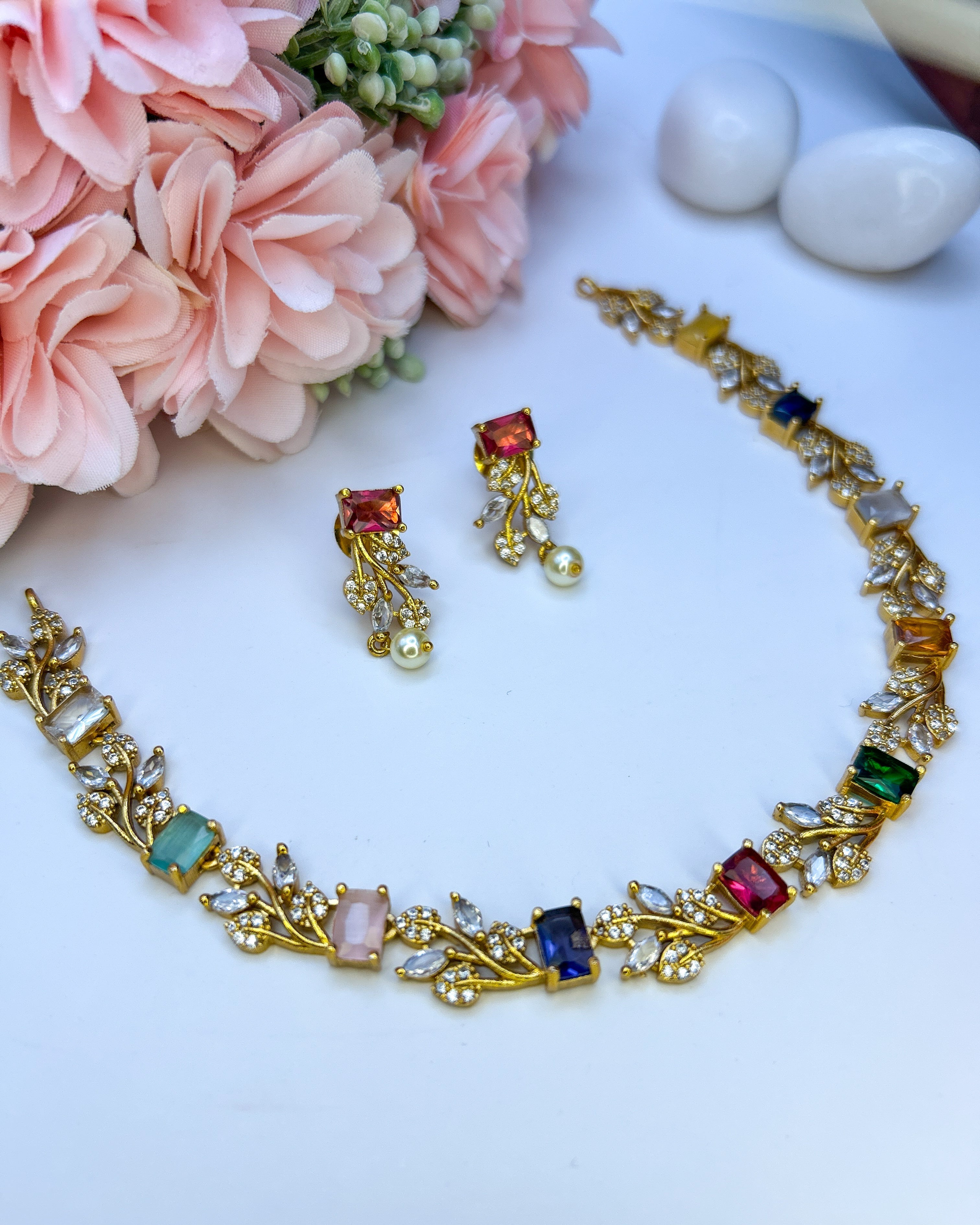Pastel Multicolored Stone Floral Necklace