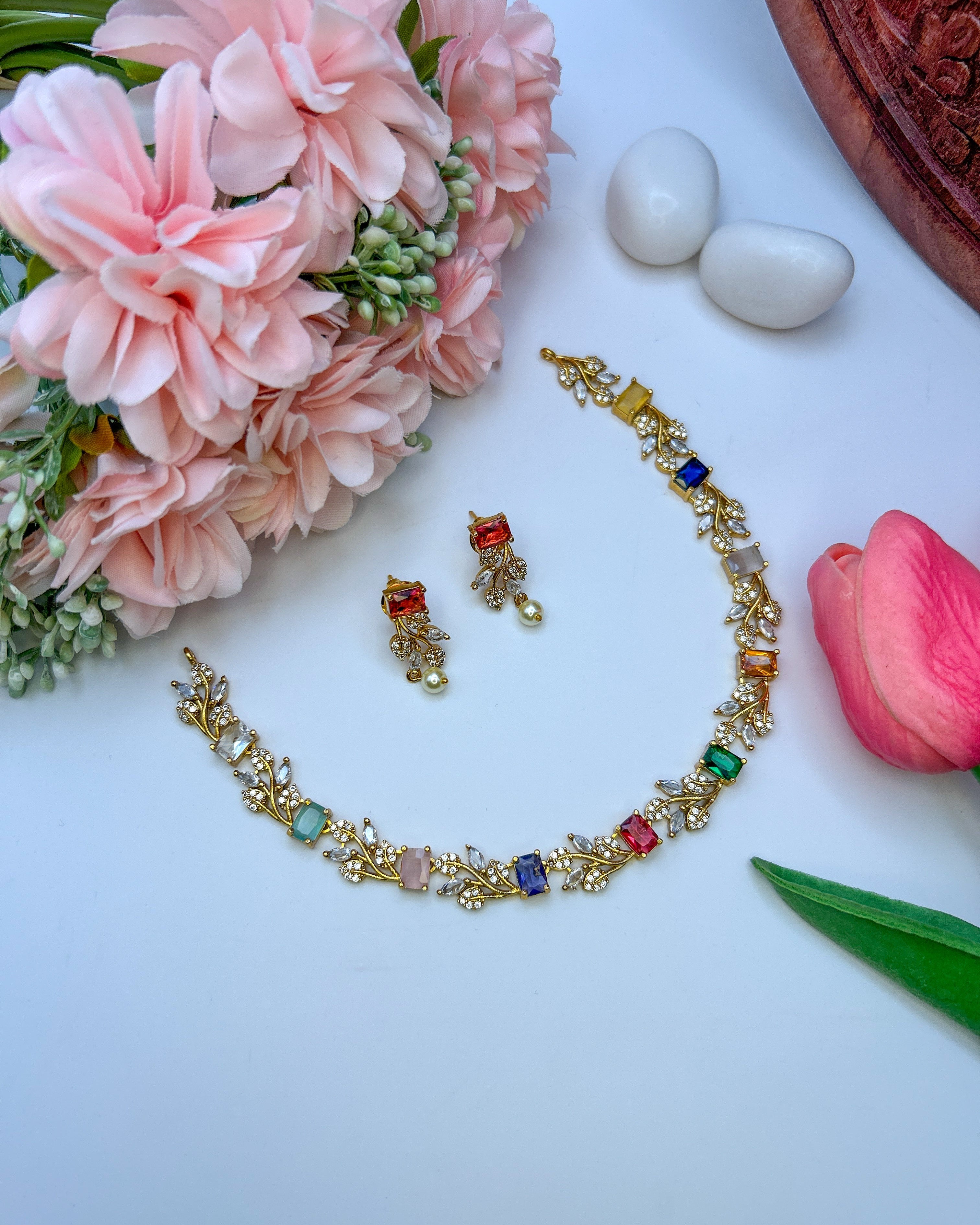 Pastel Multicolored Stone Floral Necklace