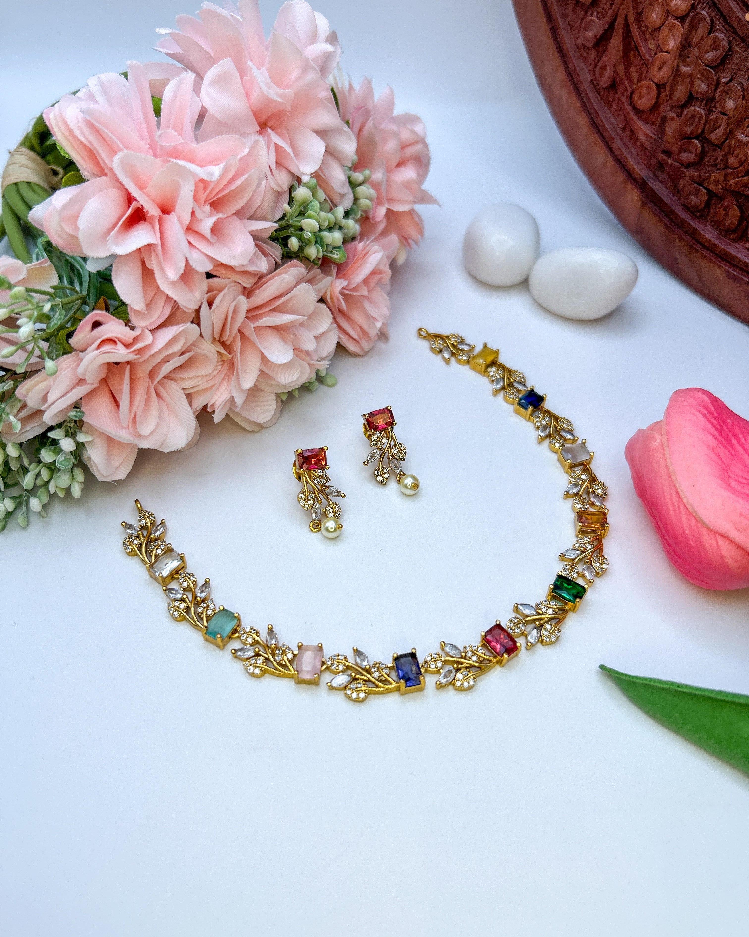 Pastel Multicolored Stone Floral Necklace