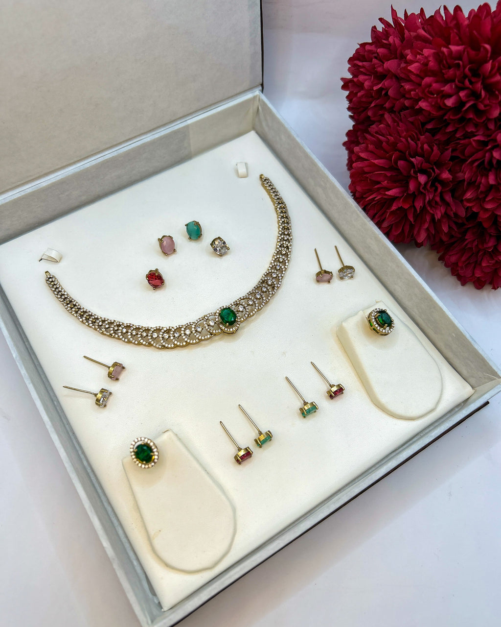 Elegant multi-stone 5-in-1 interchangeable jewelry set NK-045