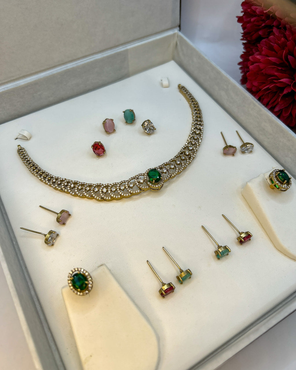 Elegant multi-stone 5-in-1 interchangeable jewelry set NK-045