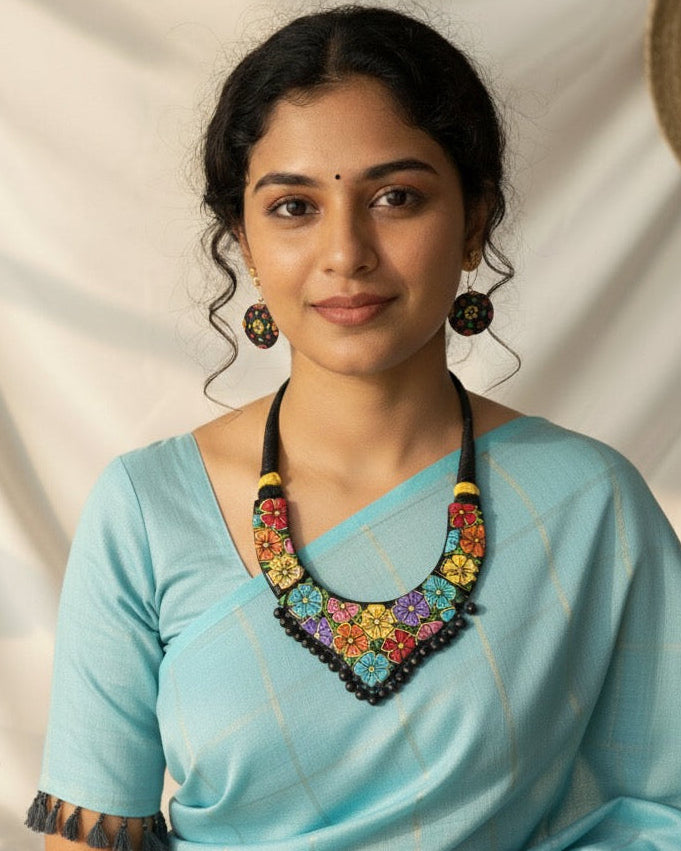 Vibrant hand-painted floral terracotta set TR-001
