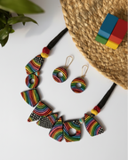 Hand-painted rainbow geometric terracotta set TR-002