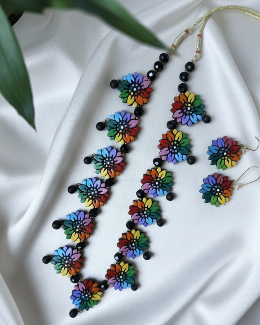Rainbow sunflower handcrafted terracotta set TR-003