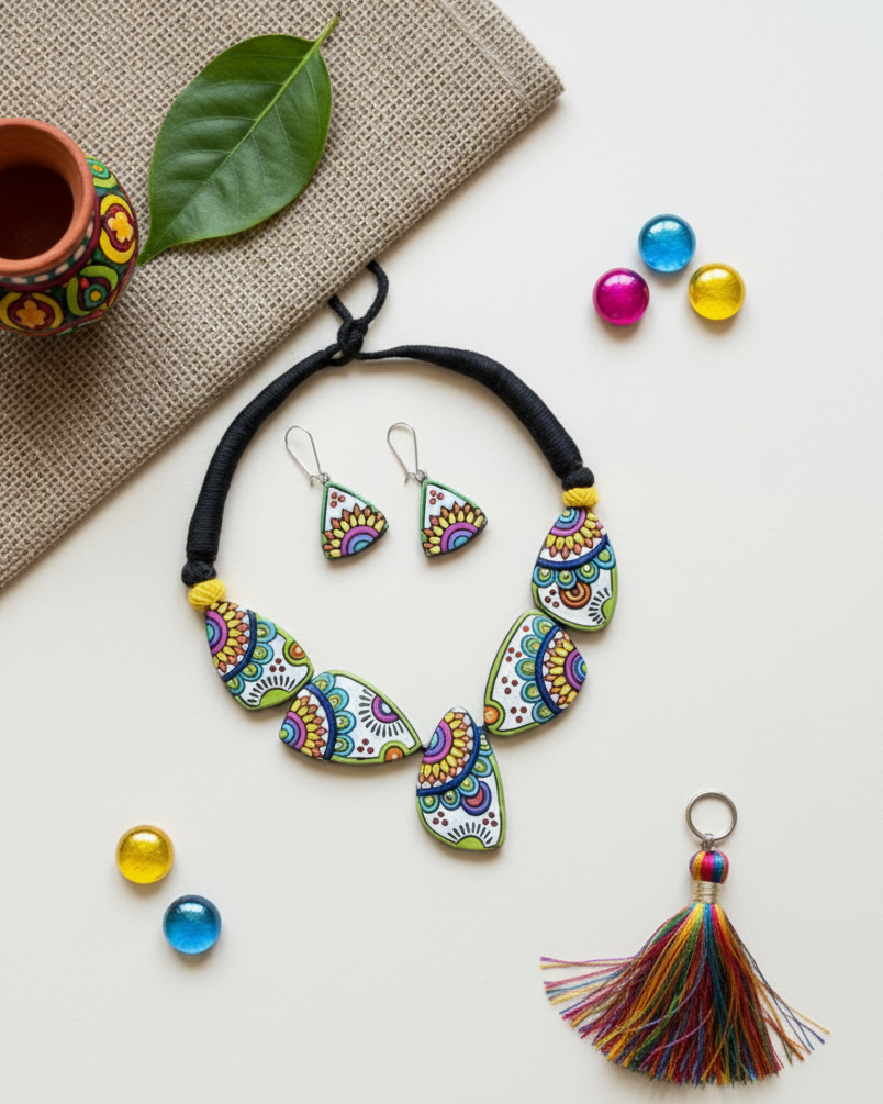 Vibrant hand-painted boho terracotta set TR-006