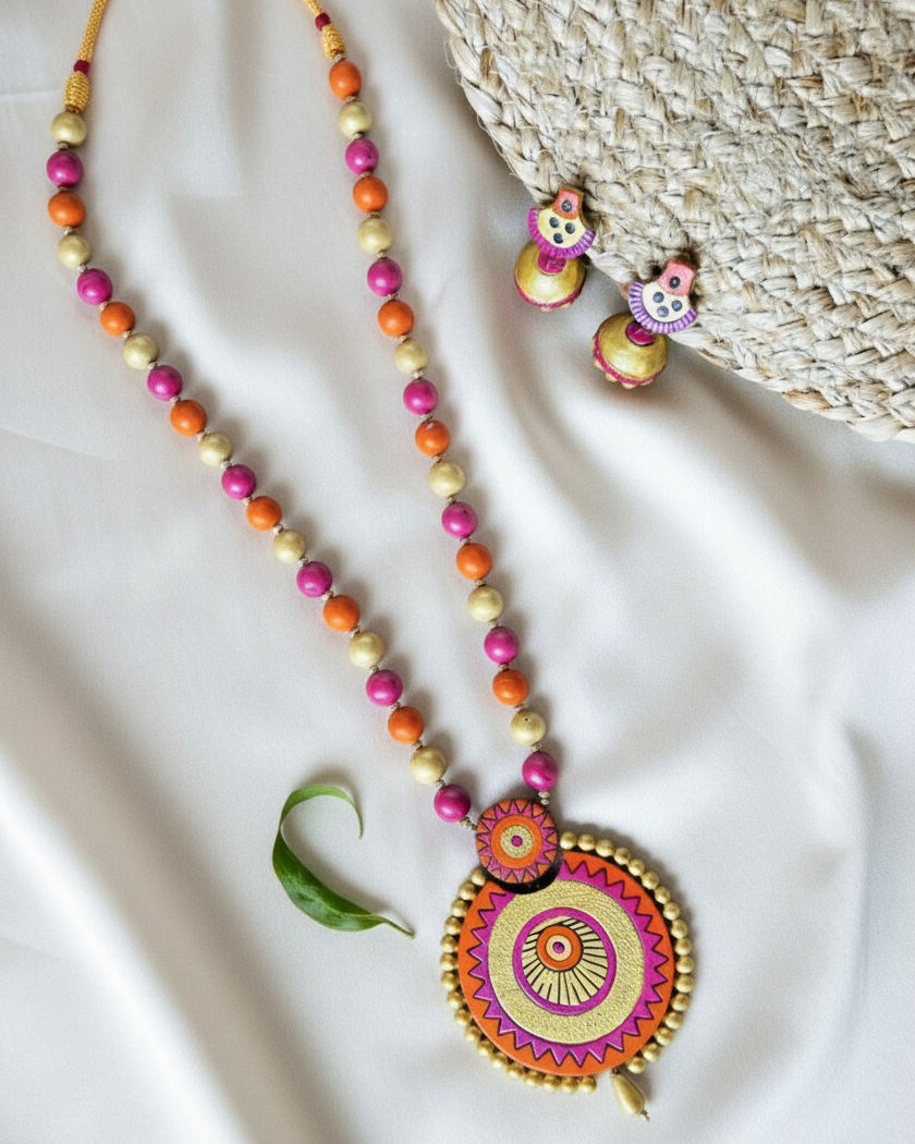 Vibrant circular terracotta haaram set TR-008