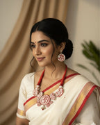 Traditional red white terracotta short necklace TR-009