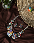 Floral mosaic terracotta bib necklace TR-011