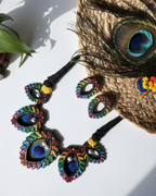 Vibrant peacock feather short necklace set TR-013