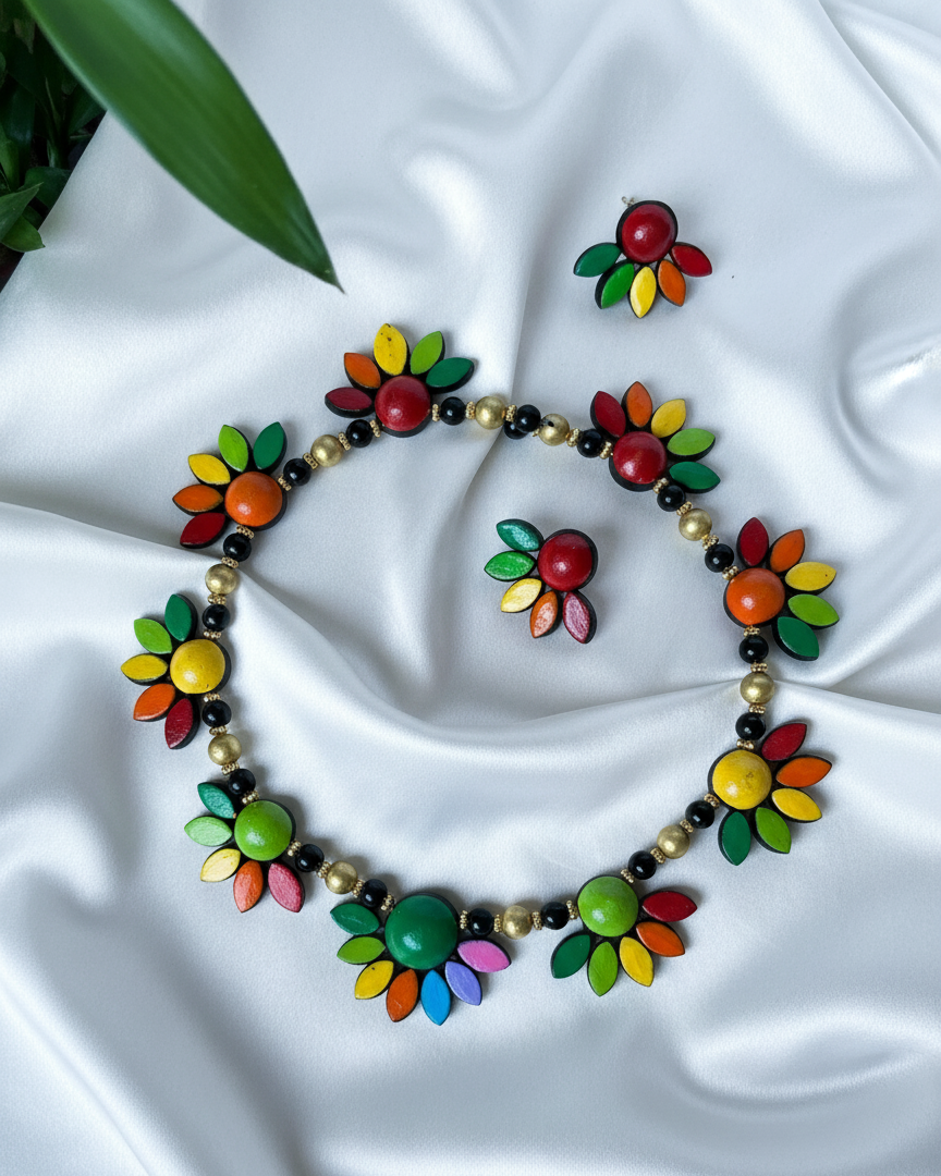 Vibrant multi-colored floral choker TR-014
