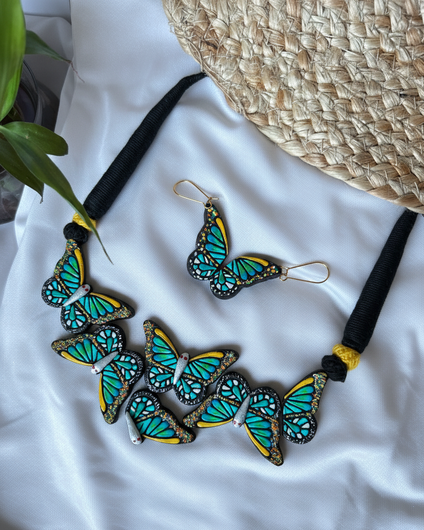 Vibrant butterfly terracotta jewelry set TR-020 & TR-021