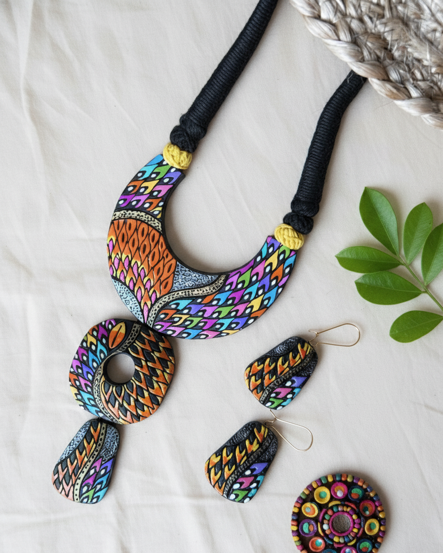 Vibrant hand-painted multicolored jewelry set TR-022 & TR-023