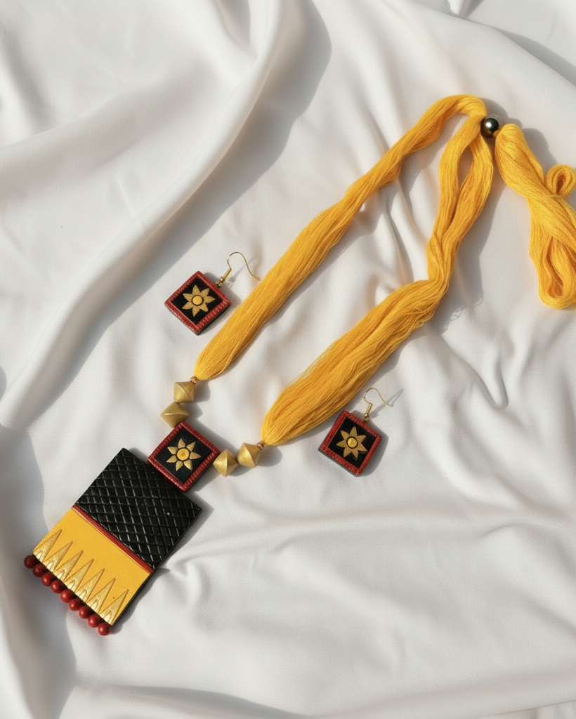 Terracotta jewellery with thread string