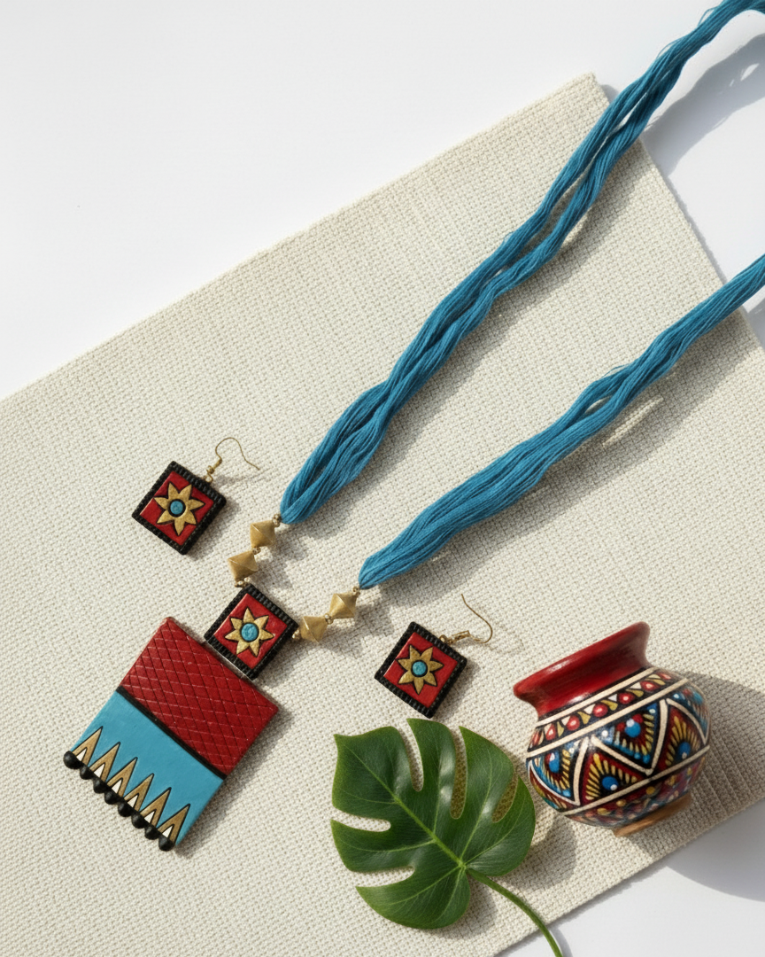 Terracotta jewellery with thread string