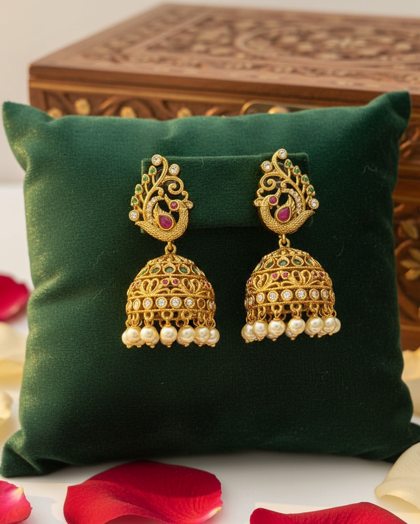 Traditional Peacock Jhumka with pearl drop ER-002