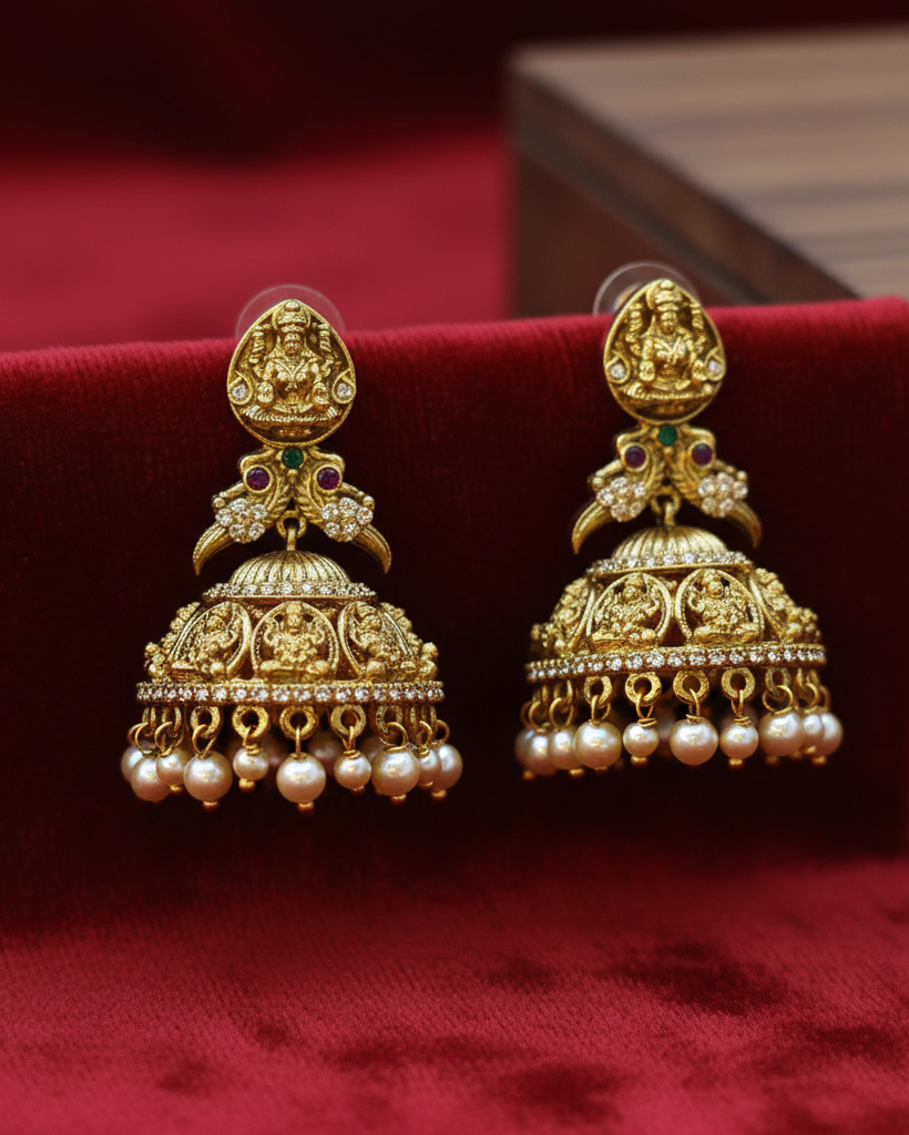 Temple design Jhumka with pearl drop ER-017
