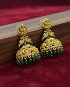 Temple design Jhumka with Green Bead drop ER-016