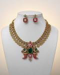 Beautiful Jadau Lakshmi Coin Necklace with Peacock Puligoru Pendant
