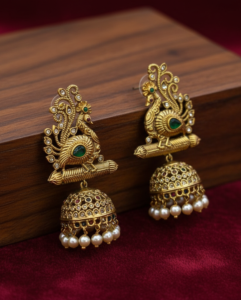 Regal Peacock Silhouette Drop Earrings ER-006