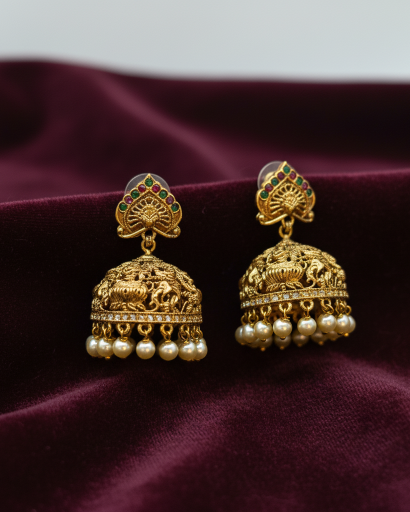 Peacock in full Plume Pearl Jhumka ER-008