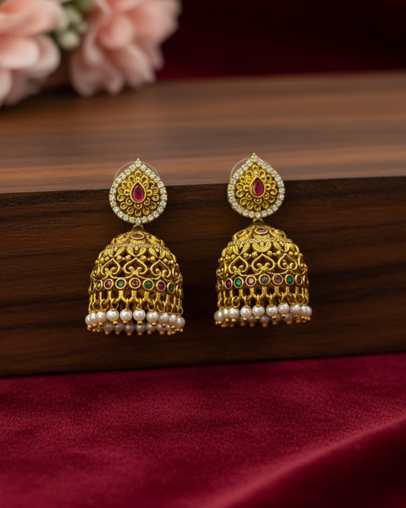 Artisan crafted Antique Drop Jhumka ER-005