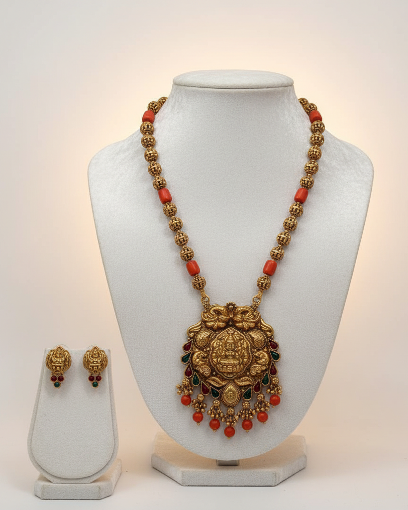Temple Lakshmi Coral Bead Haram NK-068