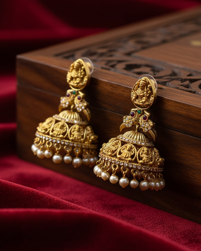 Temple design Jhumka with pearl drop ER-017