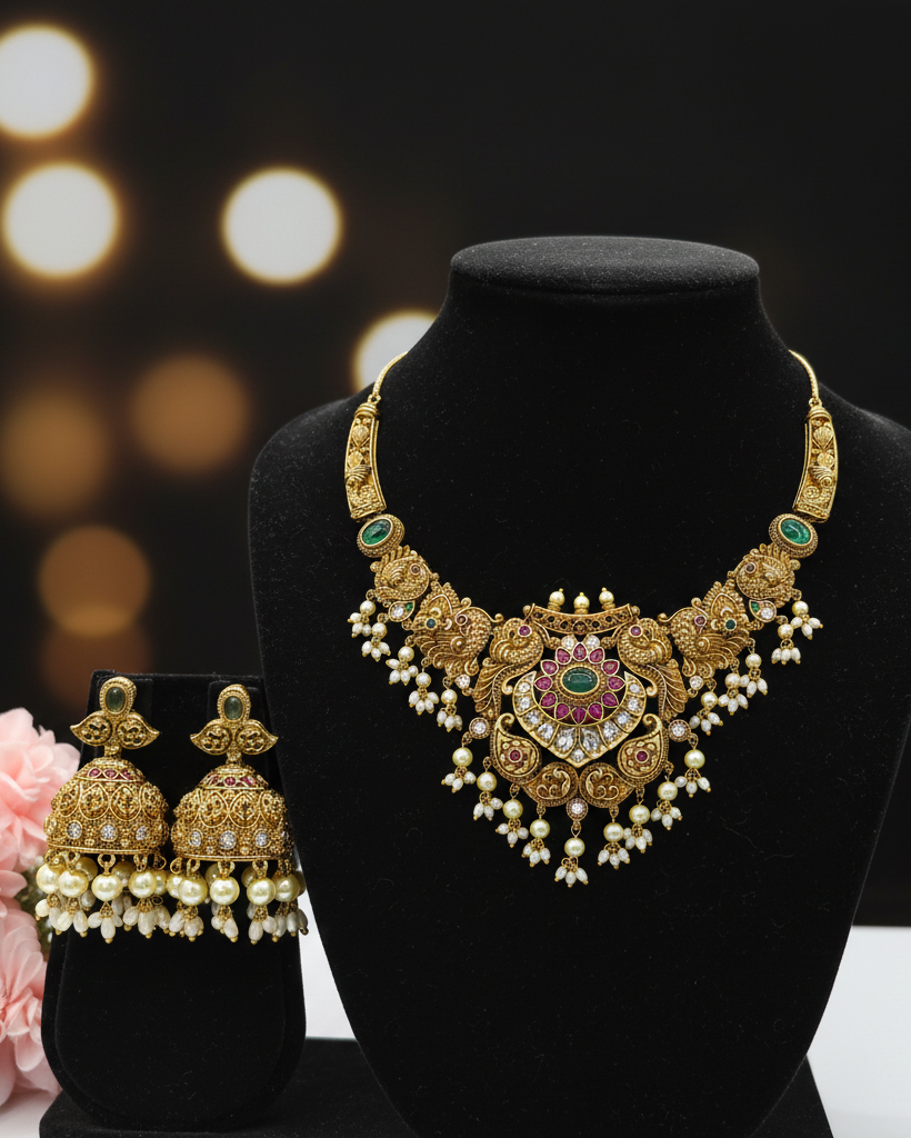 Antique gold peacock jewelry set NK-019