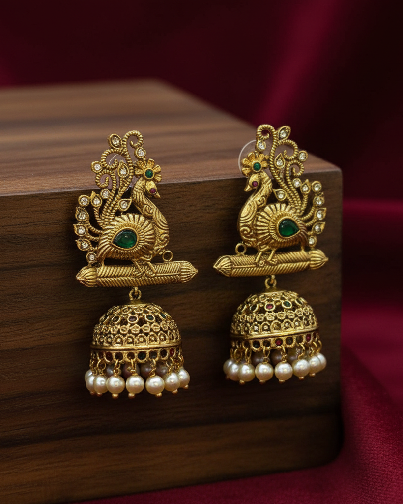 Regal Peacock Silhouette Drop Earrings ER-006