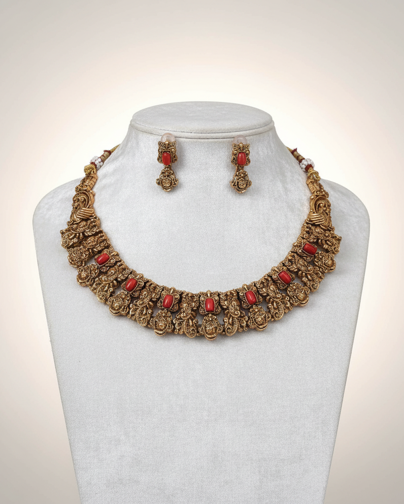 Antique Lakshmi coral Necklace Set NK-020