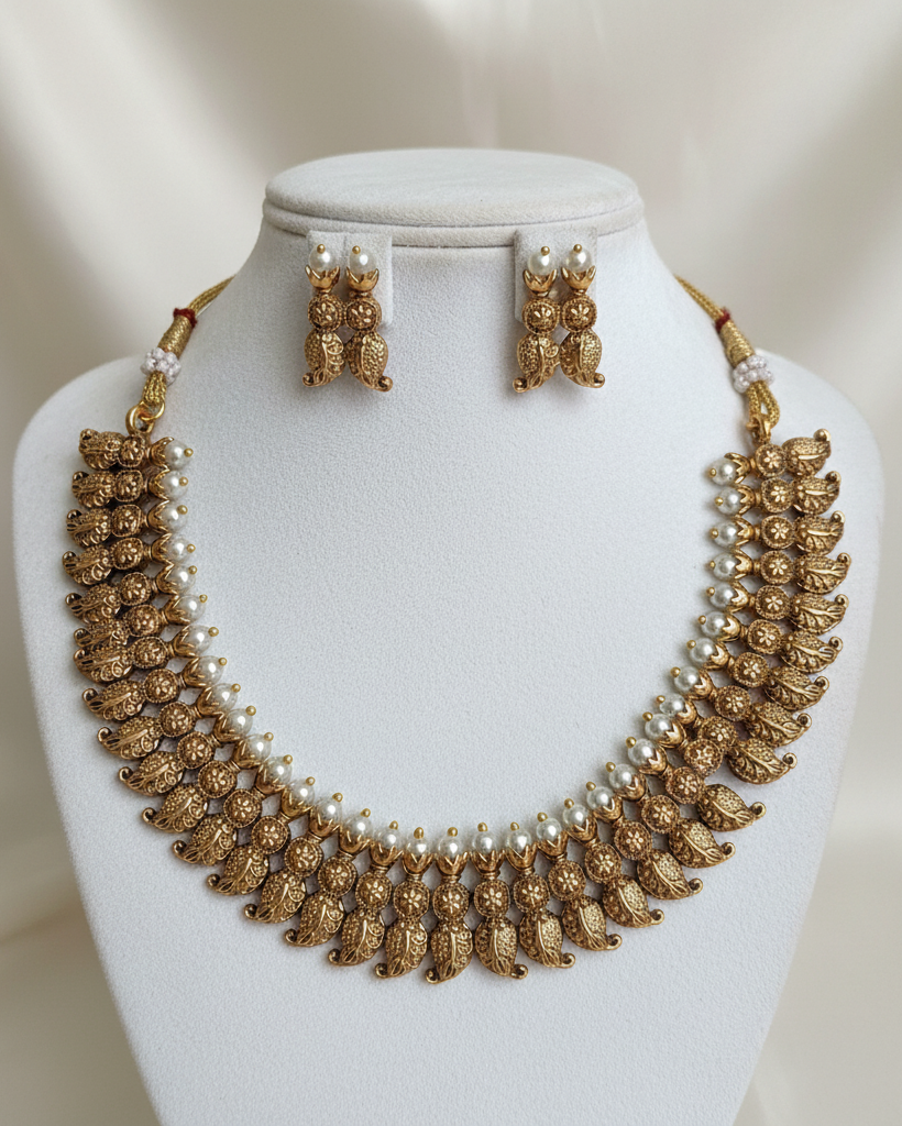 Antique Gold Mango Pearl Necklace NK-052