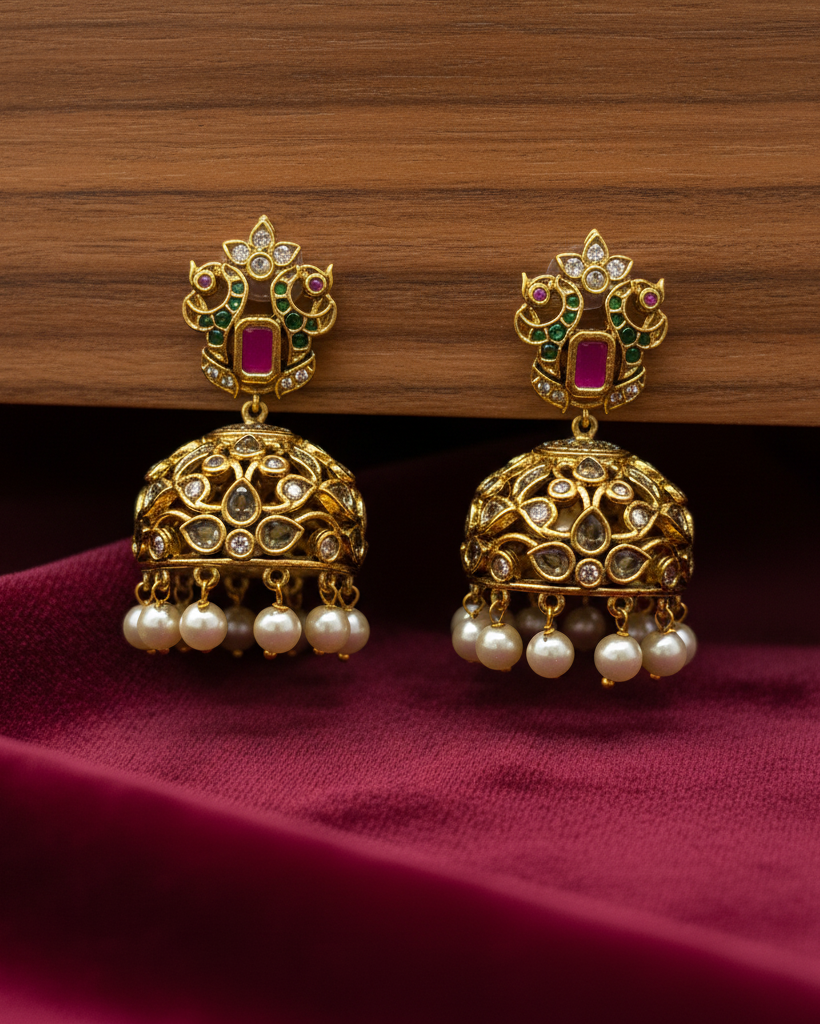 Vintage Kundan Dome Pearl Jhumka ER-007