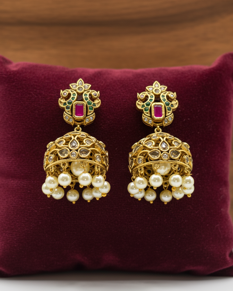 Vintage Kundan Dome Pearl Jhumka ER-007