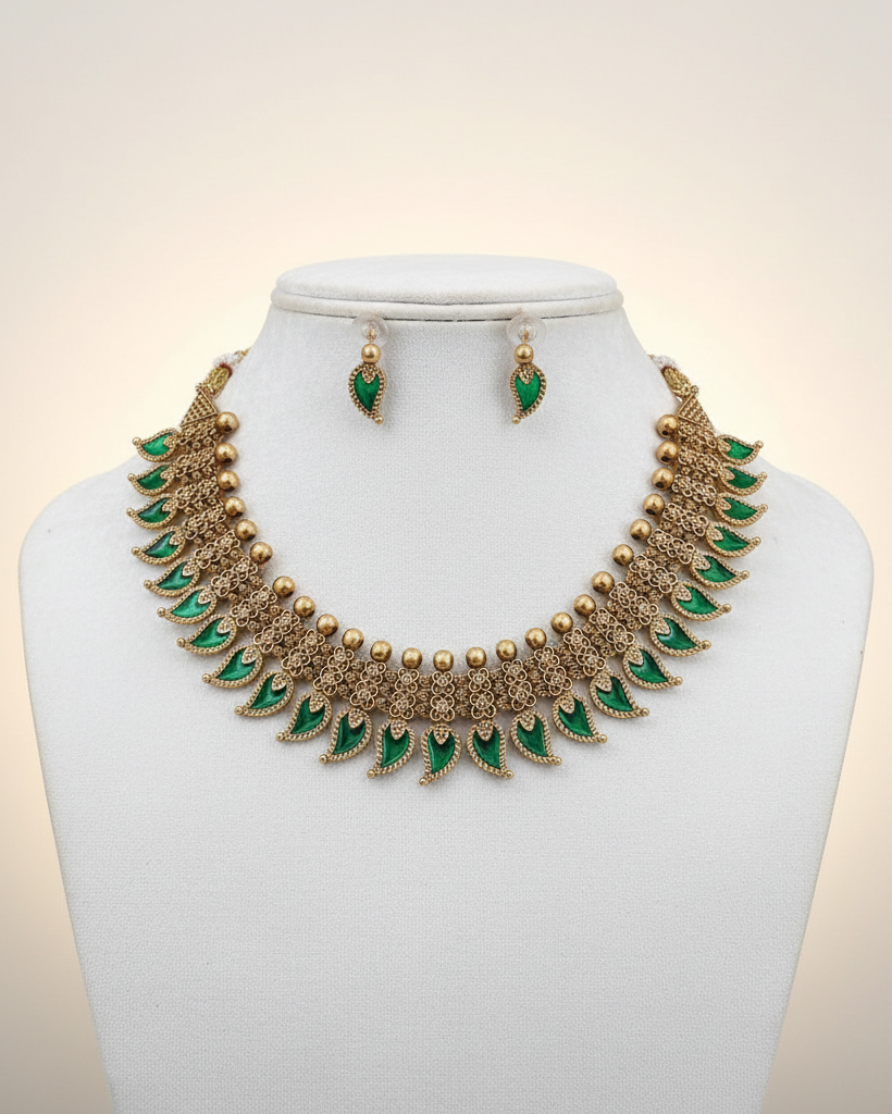 Green Leaf Palakka Necklace Set NK-072