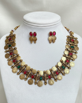 Traditional Red and green stone Kasu Mala Necklace NK-034