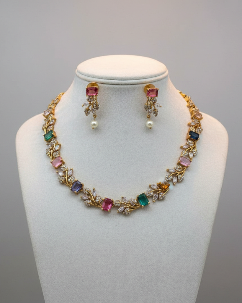 Pastel Multicolored Stone Floral Necklace