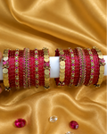 Lakshmi Coin & Pink Raindrop Glass Bridal Bangle Set (Please read description before placing an order)