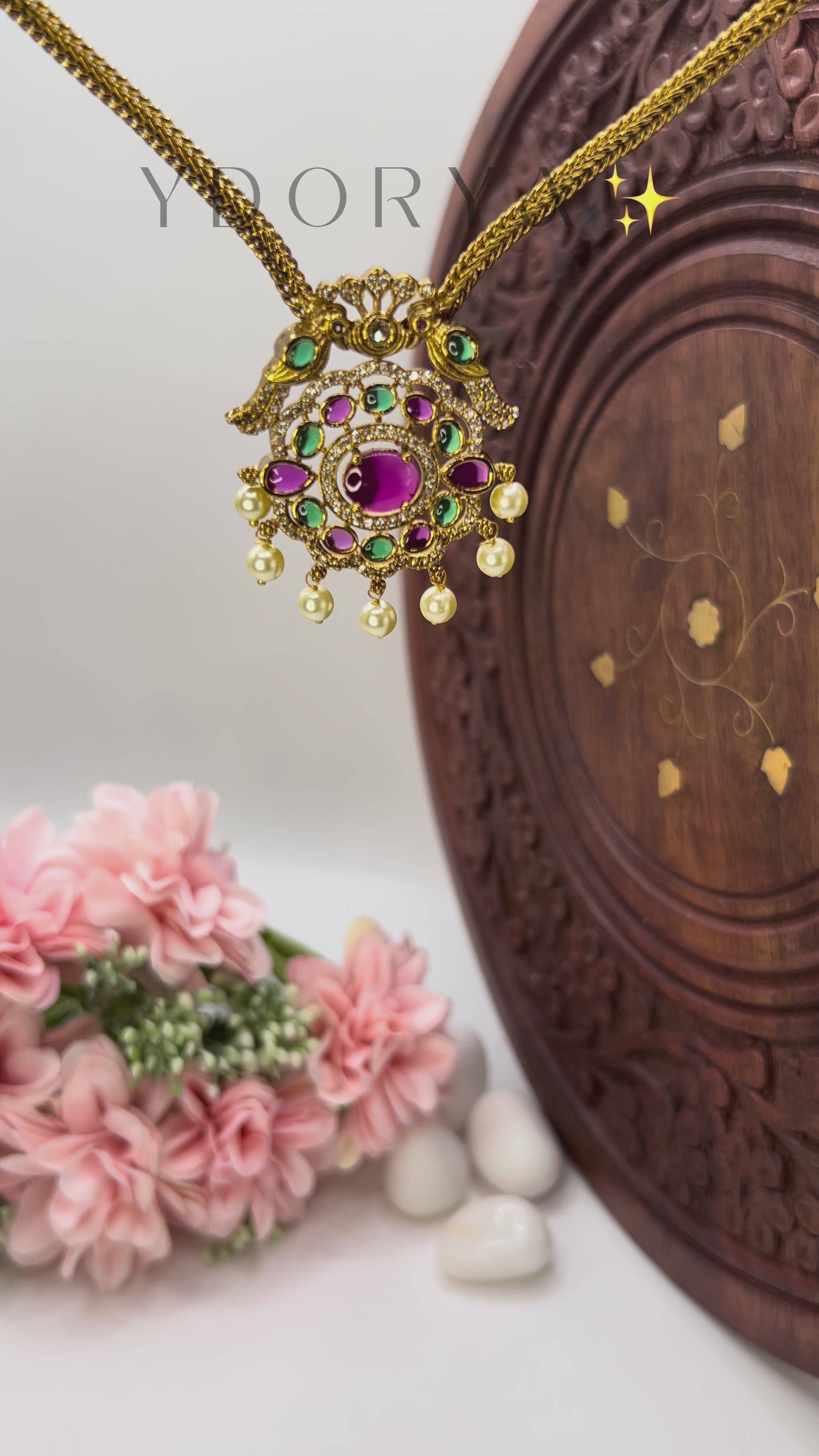 Kundan Ruby Floral Pendant Necklace