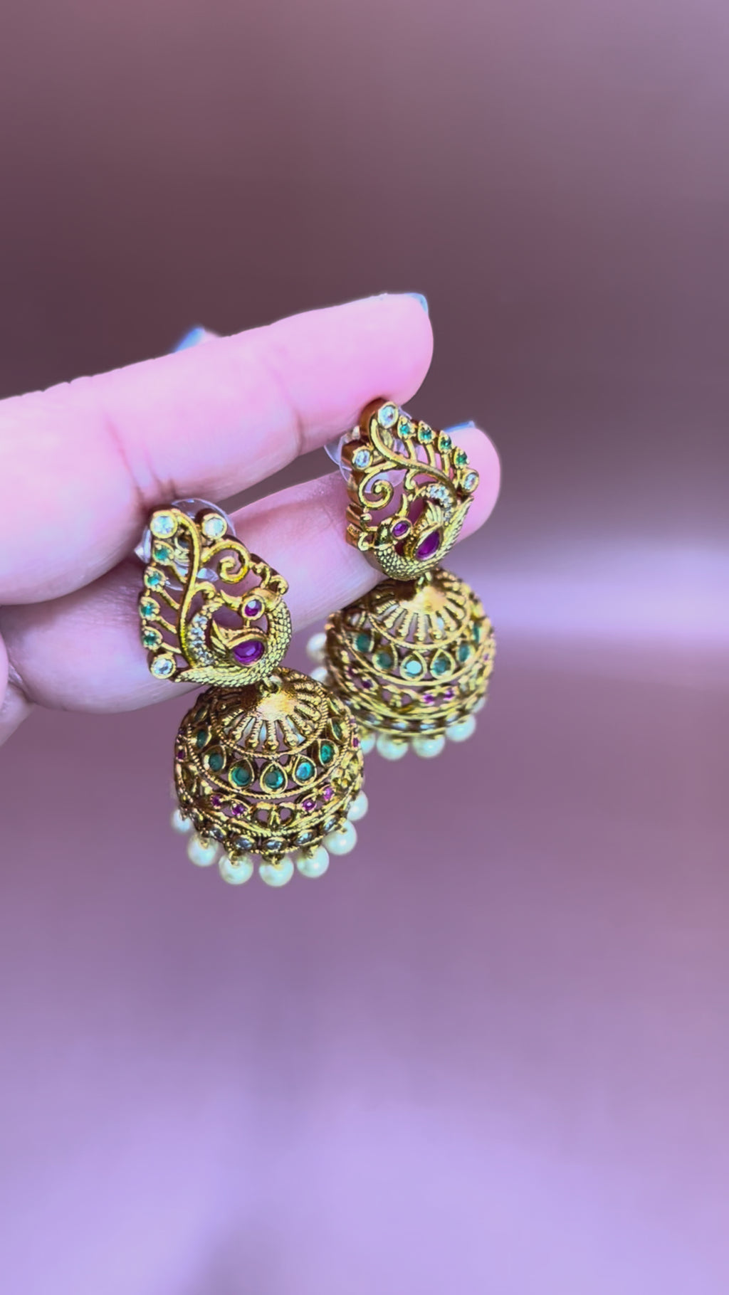 Traditional Peacock Jhumka with pearl drop ER-002