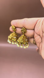 Antique Lakshmi Temple Jhumka with pearl drop ER-003