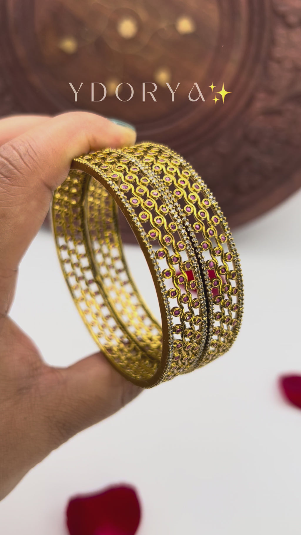 Filigree Gold Ruby Zircon bangles BG-002