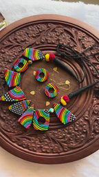 Hand-painted rainbow geometric terracotta set TR-002