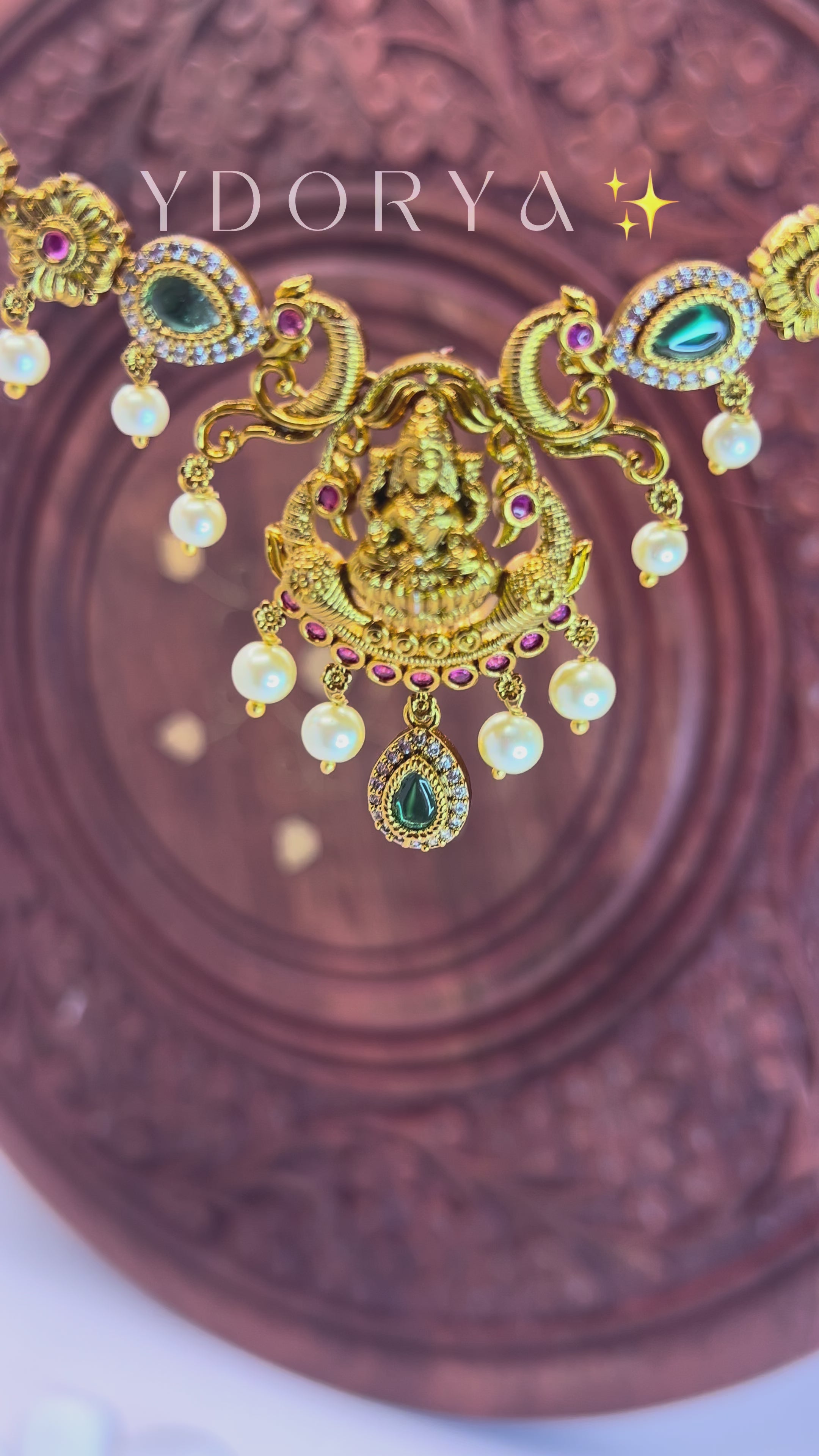 Antique gold Goddess Lakshmi necklace set NK-014